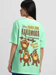 JUNEBERRY Disney Moana Printed Drop-Shoulder Sleeves Pure Cotton Oversized Tshirt