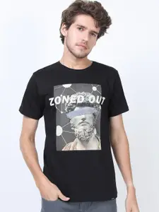 HIGHLANDER Men Black Printed Slim Fit Cotton T-shirt