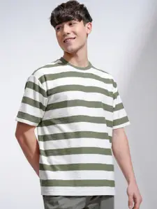 HIGHLANDER Men Striped Round Neck Cotton Relaxed Fit T-shirt