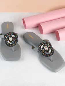 Mochi Women Embellished T-Strap Flats