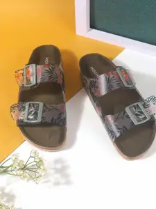 Mochi Women Printed Open Toe Flats with Bows