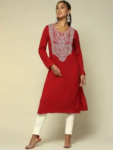 Rangriti Women Geometric Yoke Design Thread Work Kurta