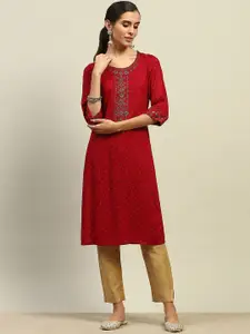 Rangriti Women Geometric Embroidered Thread Work Kurta