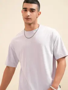 HIGHLANDER Men Solid Round Neck Cotton Relaxed Fit T-Shirt