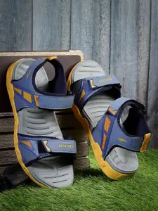 ASIAN Men Blue & Mustard Yellow Color-Block Sandals