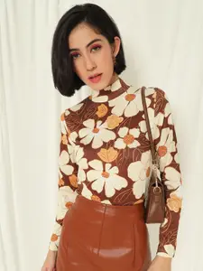 BAESD Women Floral Printed Turtle Neck Pullover Sweater