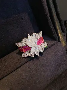 Jewels Galaxy Silver-Plated Crystals Stone Studded Anti Tarnish Adjustable Finger Ring