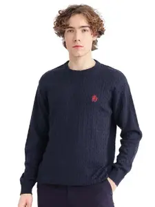 RARE RABBIT Men Cable Knit Self Design Cotton Pullover