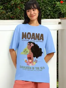 JUNEBERRY Disney Moana Printed Drop-Shoulder Sleeves Pure Cotton Oversized Tshirt