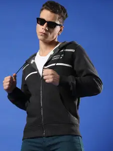 Campus Sutra Men Cotton Hooded neck Front-Open Sweatshirt