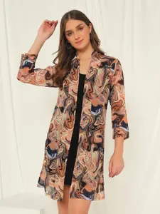 TANDUL Abstract Printed Open Front Shrug