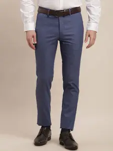 Turtle Men Checked Tailored Regular Fit Mid-Rise Trousers