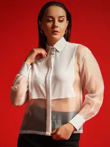 BAESD Women Standard Spread Collar Textured Casual Shirt