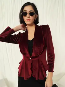 TANDUL Puffed Sleeves Slim-Fit Single Breasted Blazer