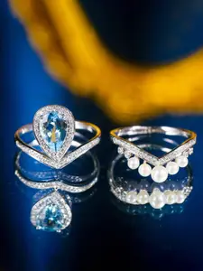 Jewels Galaxy Silver Plated Crystal Finger Ring