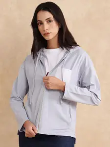 RAREISM Women Cotton Hooded Front-Open Sweatshirt