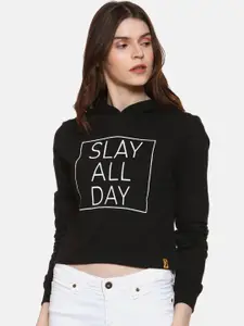 Campus Sutra Women Cotton Printed Hooded Pullover Sweatshirt