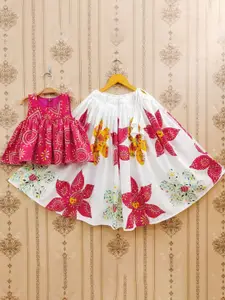 JOVK DESIGN Girls Printed Tie and Dye Ready to Wear Lehenga &