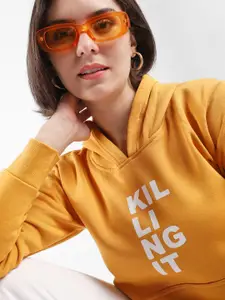 Campus Sutra Women Printed Hooded Pullover Cotton Sweatshirt