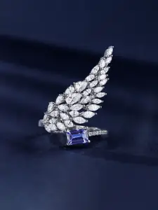 Jewels Galaxy Silver-Plated American Diamond Stone Studded Adjustable Finger Ring