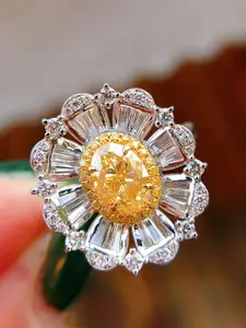 Jewels Galaxy Silver Plated American Diamond Stone Studded Finger Ring