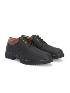 Azzaro Black Men Textured Lace-Ups Round Toe Derbys