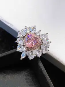 Jewels Galaxy Silver-Plated Crystals Stone-Studded Finger Ring