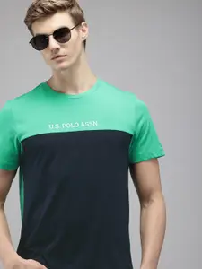 U.S. Polo Assn. Colourblocked Pure Cotton Slim Fit T-shirt