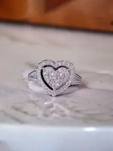 Jewels Galaxy Silver Plated Crystals Stone-Studded Heart Shaped Adjustable Finger Ring