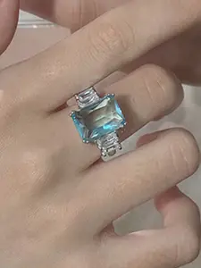 Jewels Galaxy Silver-Plated Cubic Zirconia Stone Studded Adjustable Finger Ring