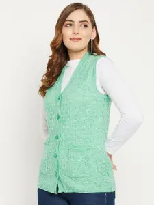 Zigo Women Cable Knit V-Neck Sleeveless Front-Open Sweater