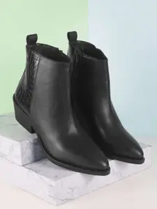 Mochi Women Casual Pointed Toe Block Healed Textured Regular Boots