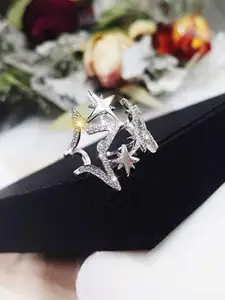 Jewels Galaxy Silver-Plated AD-Studded Finger Ring