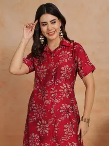 Anouk Women Floral Printed Shirt Collar A-Line Dress