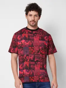 SPYKAR Round Neck Short Sleeves Abstract Printed Relaxed Fit Cotton T-shirt
