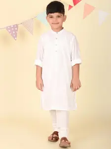 Fabindia Boys Ethnic Motifs Embroidered Cold-Shoulder Sleeves Thread Work Kurta