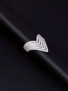 Jewels Galaxy Silver-Plated Anti Tarnish AD Stone Studded Adjustable Finger Ring
