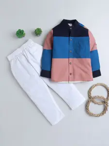 BAATCHEET Boys Colourblocked Shirt with Trousers