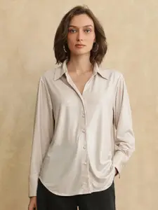 RAREISM Women Comfort Spread Collar Solid Cotton Formal Shirt