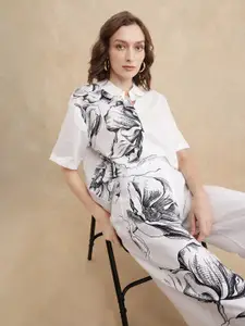 RAREISM Women Comfort Fit Spread Collar Floral Printed Cotton Boxy Casual Shirt