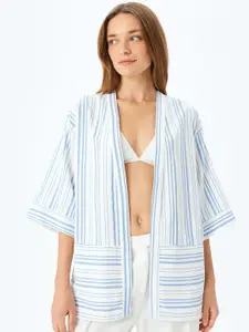 Koton Women Striped Open Front Shrug