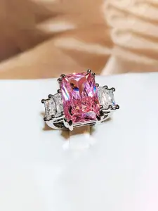 Jewels Galaxy Silver Plated Cubic Zirconia Stone Studded Adjustable Finger Ring