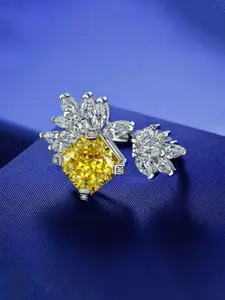 Jewels Galaxy Silver-Plated Cubic Zirconia Stone Studded Adjustable Finger Ring