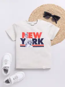 Happy Faces Boys Pure Cotton Typography Printed T-shirt