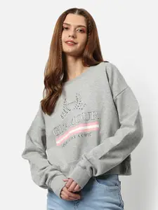 Campus Sutra Women Cotton Typography Printed Pullover Sweatshirt