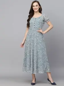BAESD Women Floral Printed Puff Sleeve Fit & Flare Dress