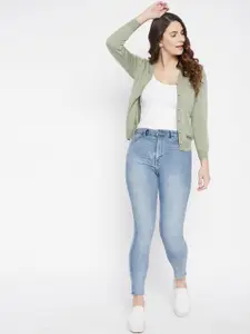 Zigo Women Woollen V-Neck Long Sleeves Front-Open Sweater