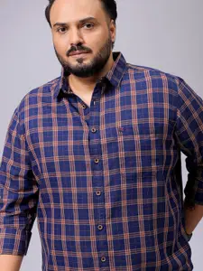 Hardsoda by The Indian Garage Co Men Plus Size Spread Collar Tartan Checked Cotton Casual Shirt