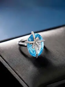 Jewels Galaxy Silver-Plated American Diamond Studded Adjustable Finger Ring