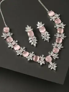 Anouk American Diamond Stone Studded Square Drop Pendant Jewellery Set